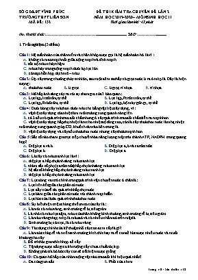 Đề thi kiểm tra Chuyên đề lần 2 môn Sinh học Lớp 11 - Mã đề 132 - Năm học 2019-2020 - Trường THPT Liễn Sơn